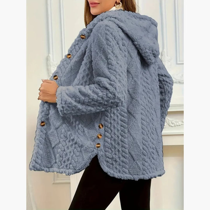 Bryony - Cosy hoodie with teddy jumper with button front for women