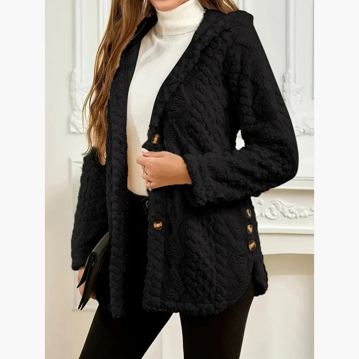 Bryony - Cosy hoodie with teddy jumper with button front for women