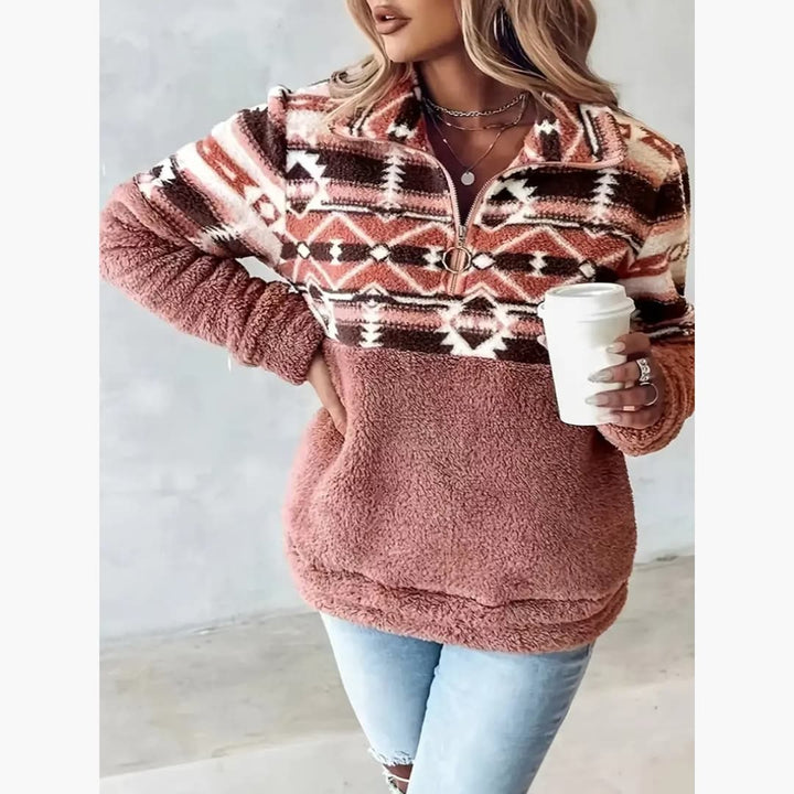 Elise - Stylish winter jumper with half zip for women