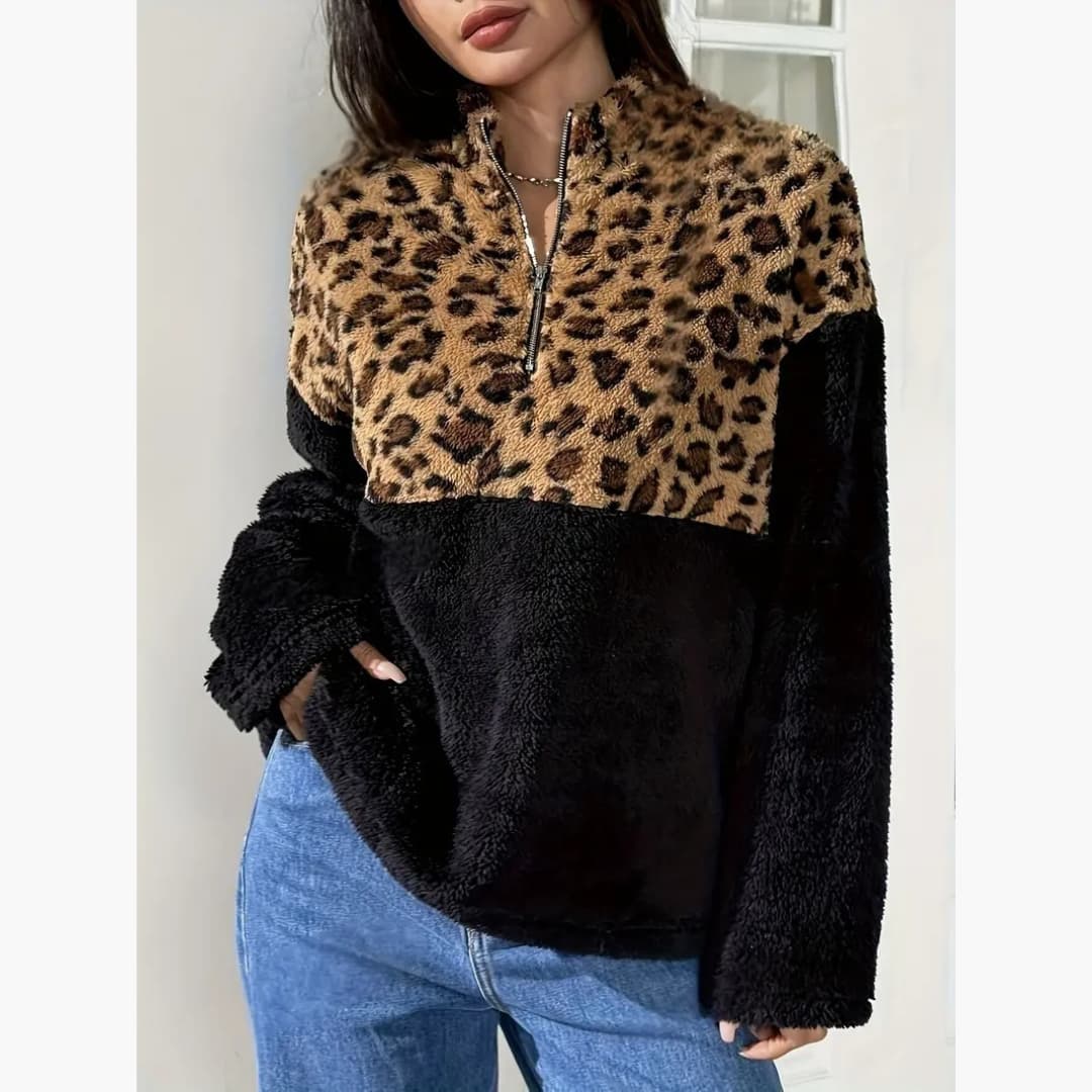 Felicia - Leopardmönstret fleece jumper for women