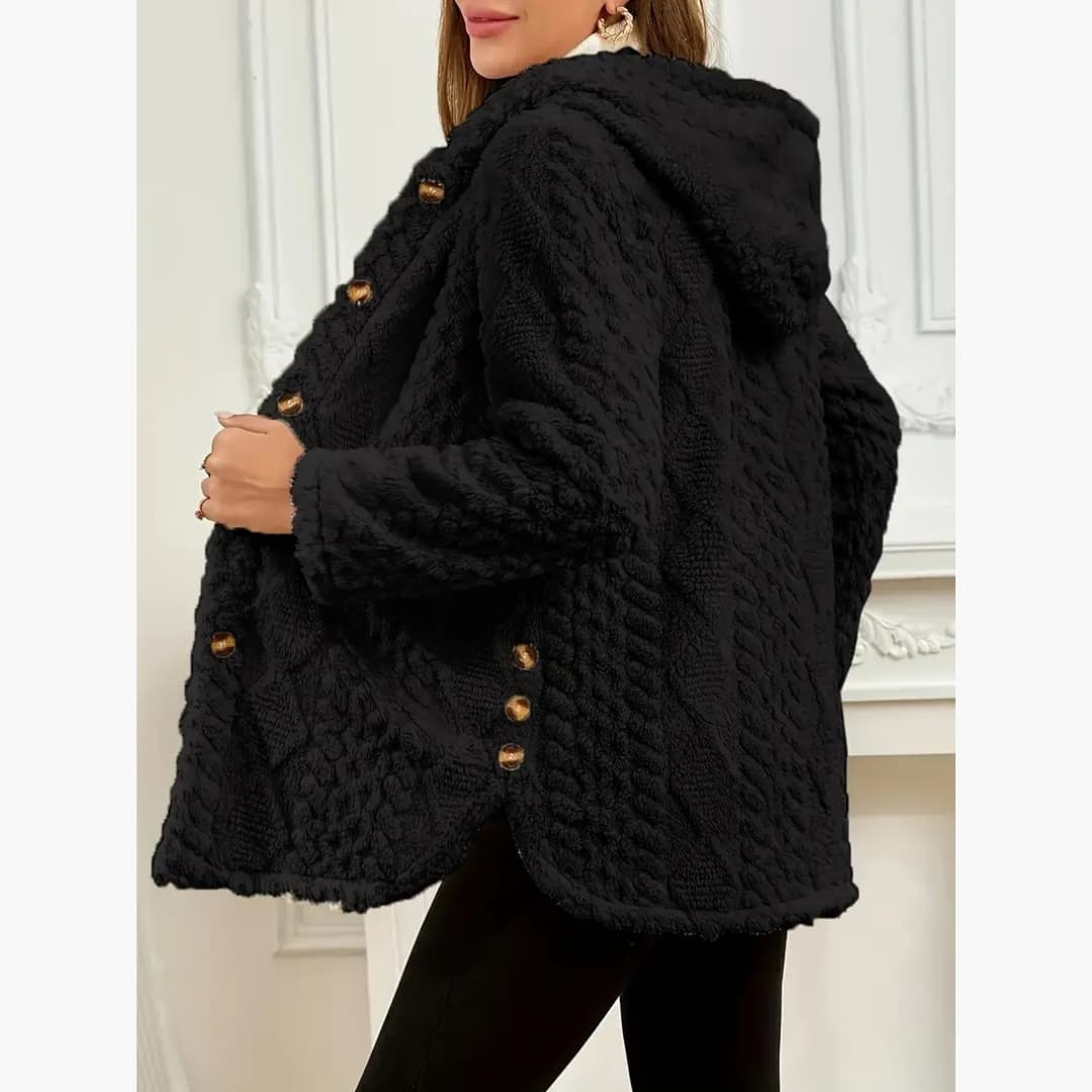 Bryony - Cosy hoodie with teddy jumper with button front for women