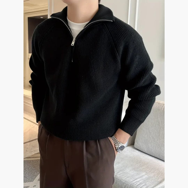 Stefan - Classic knitted jumper with half zip for men