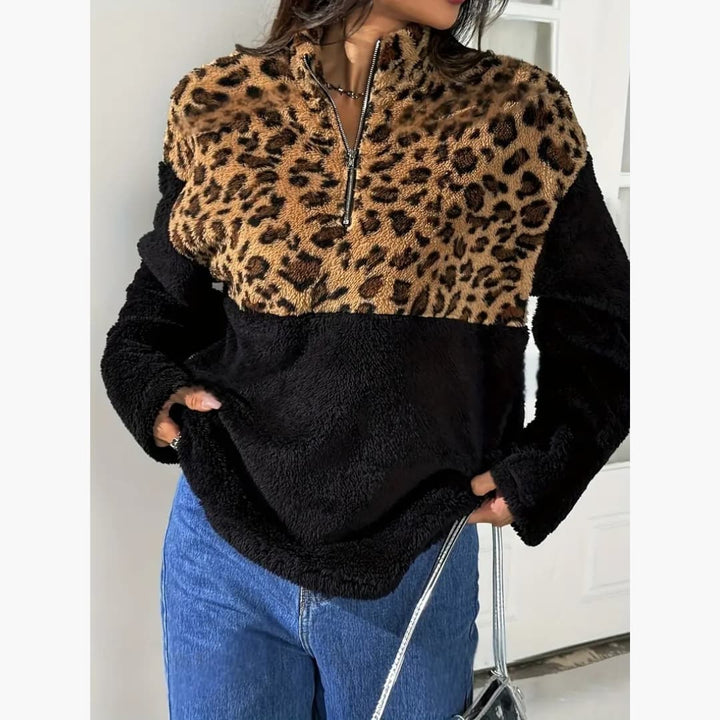 Felicia - Leopardmönstret fleece jumper for women