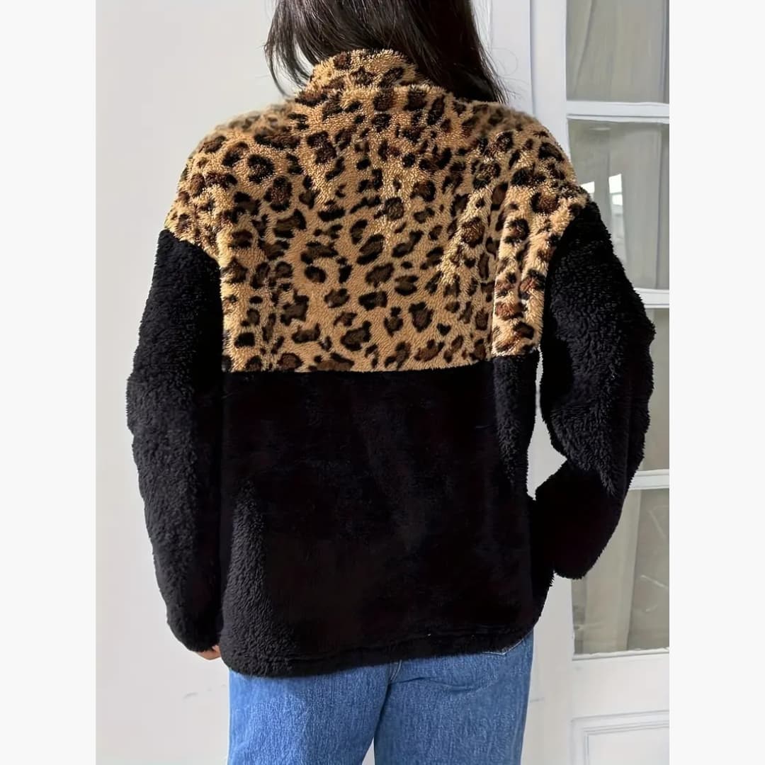 Felicia - Leopardmönstret fleece jumper for women