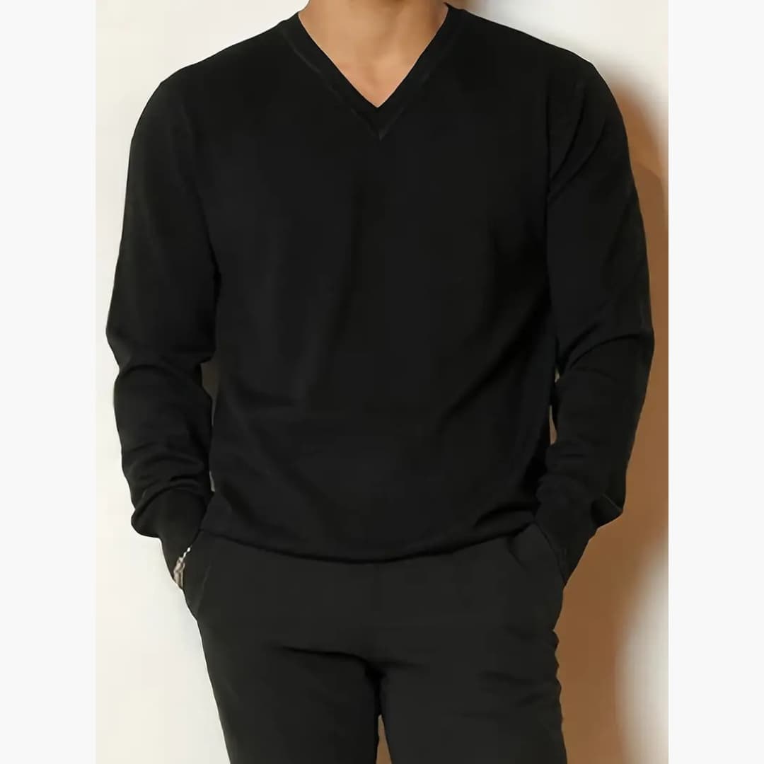 Emmanuel - Stylish long-sleeved jumper with V-neck for men