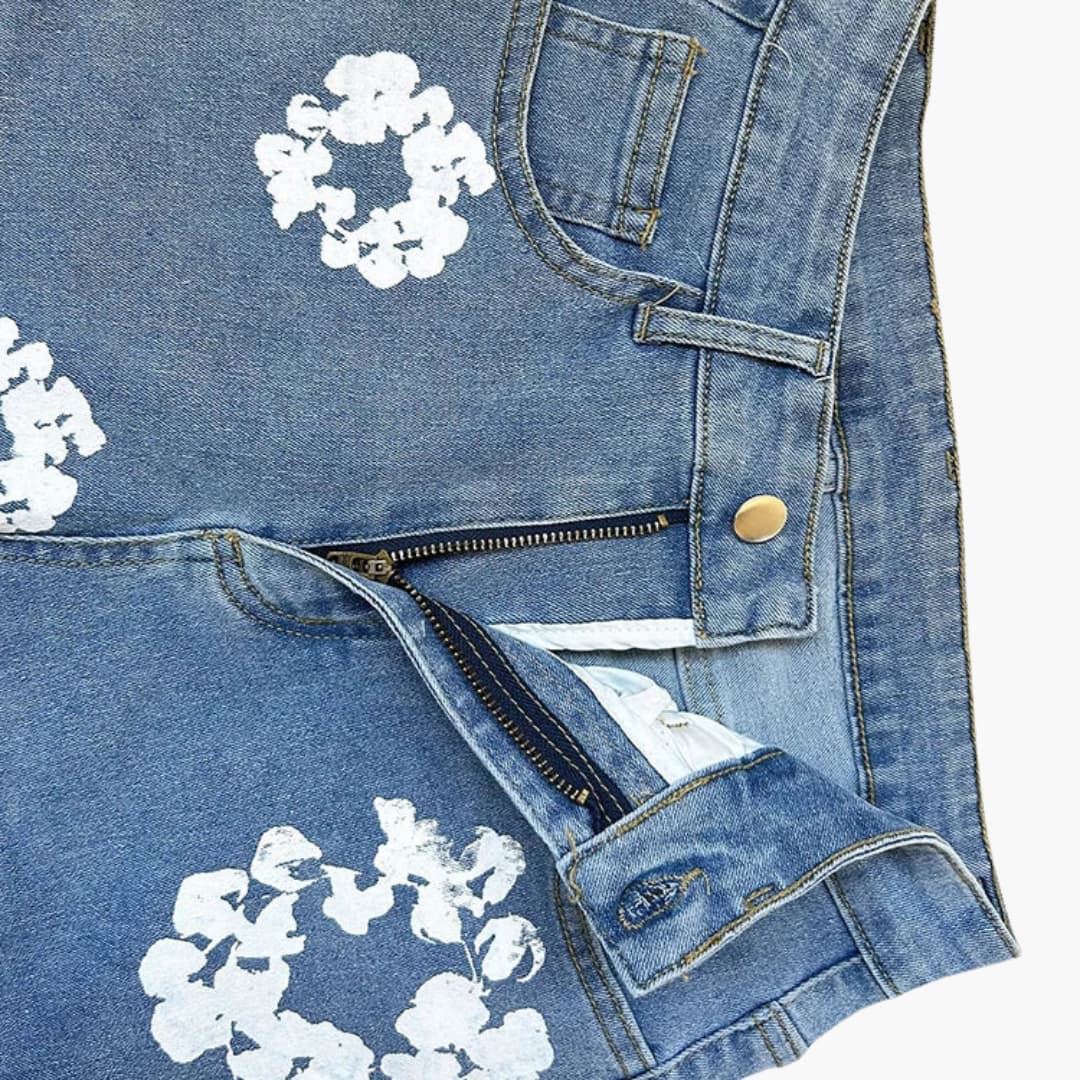 Alicia - Fashionable floral jeans with high waist for women