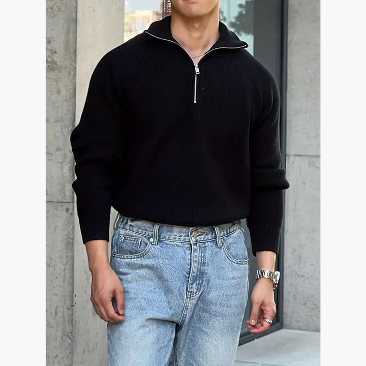 Stefan - Classic knitted jumper with half zip for men