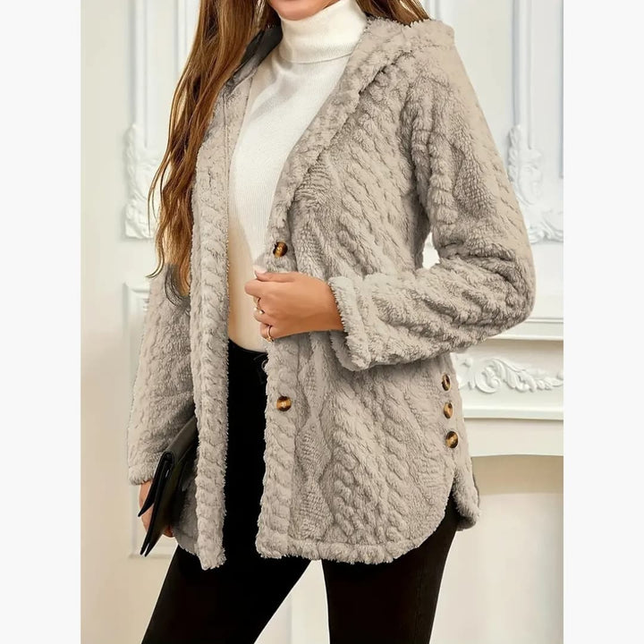 Bryony - Cosy hoodie with teddy jumper with button front for women