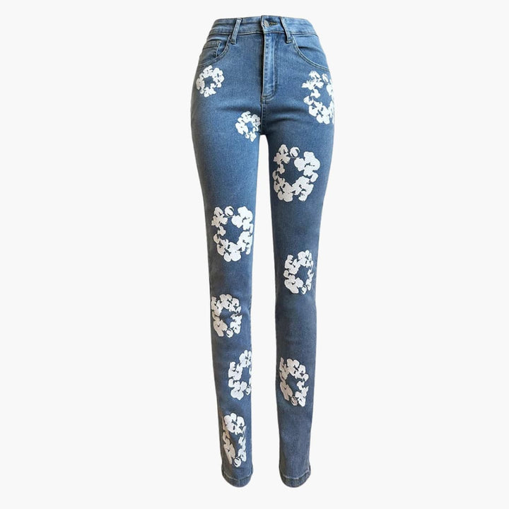 Alicia - Fashionable floral jeans with high waist for women