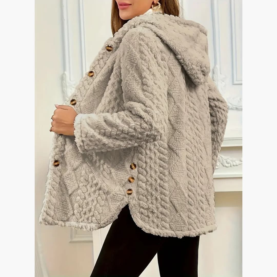 Bryony - Cosy hoodie with teddy jumper with button front for women