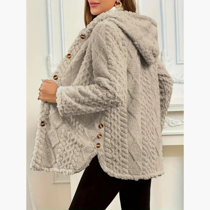 Bryony - Cosy hoodie with teddy jumper with button front for women