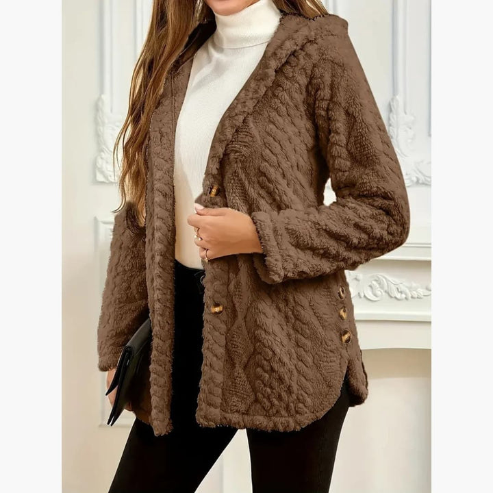 Bryony - Cosy hoodie with teddy jumper with button front for women