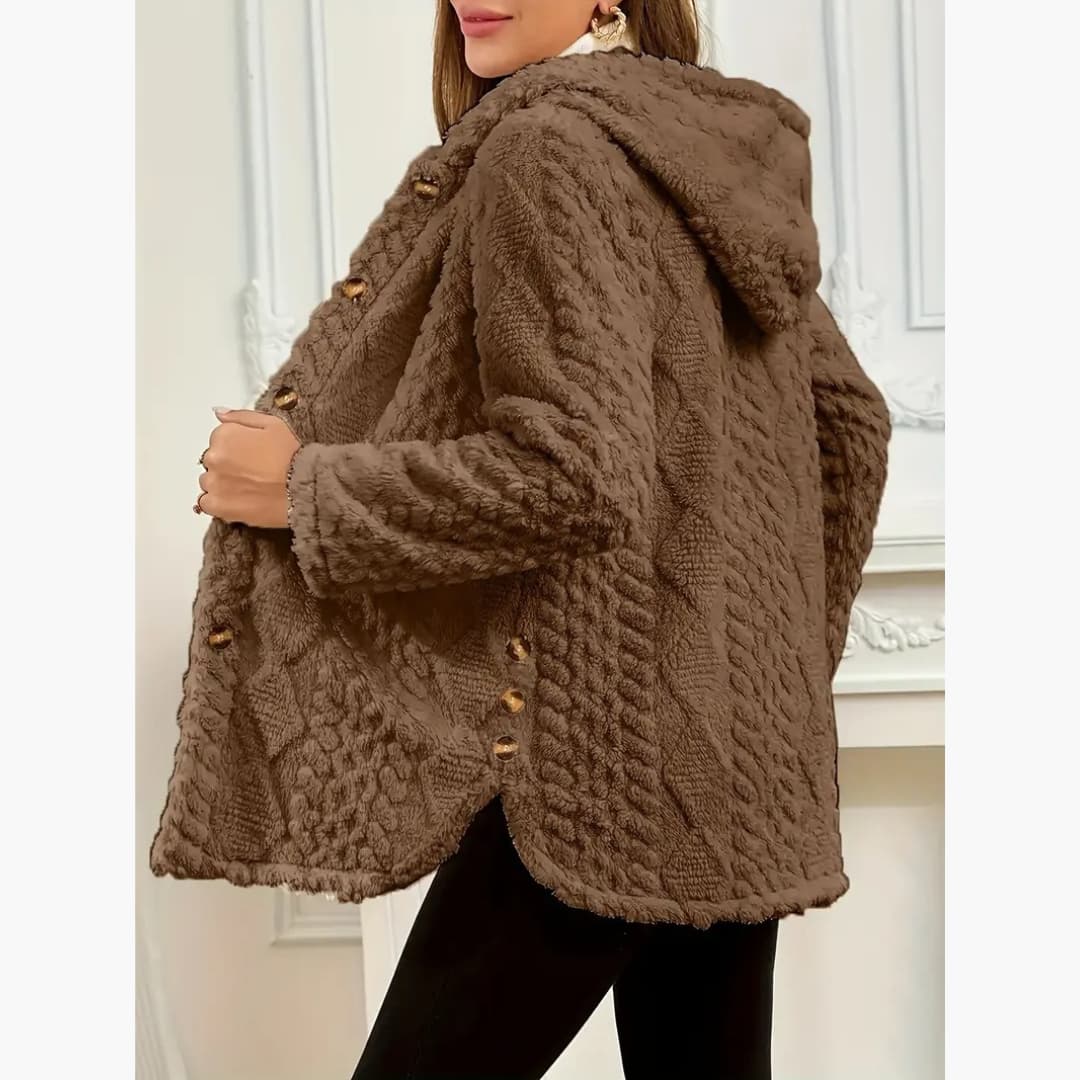 Bryony - Cosy hoodie with teddy jumper with button front for women