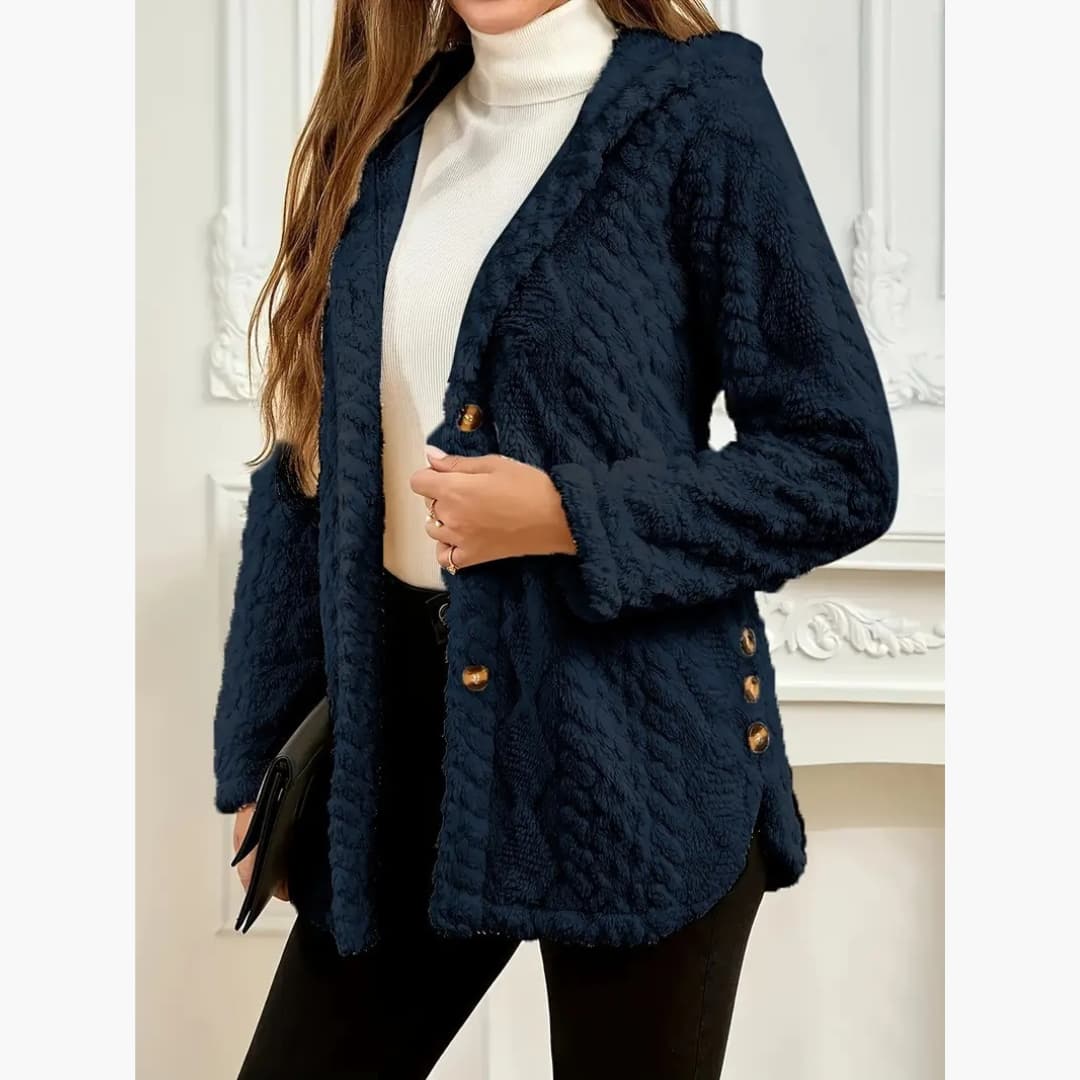Bryony - Cosy hoodie with teddy jumper with button front for women