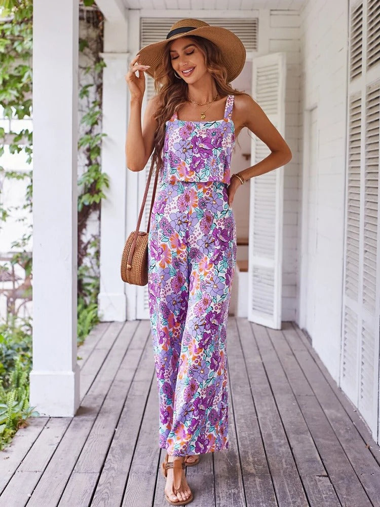 Women flower pressure back relaxed romper - elegant and breathable comfort