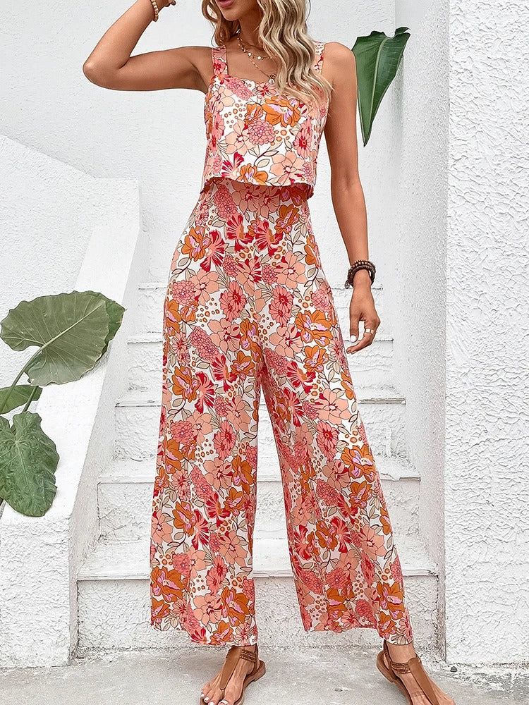 Women flower pressure back relaxed romper - elegant and breathable comfort