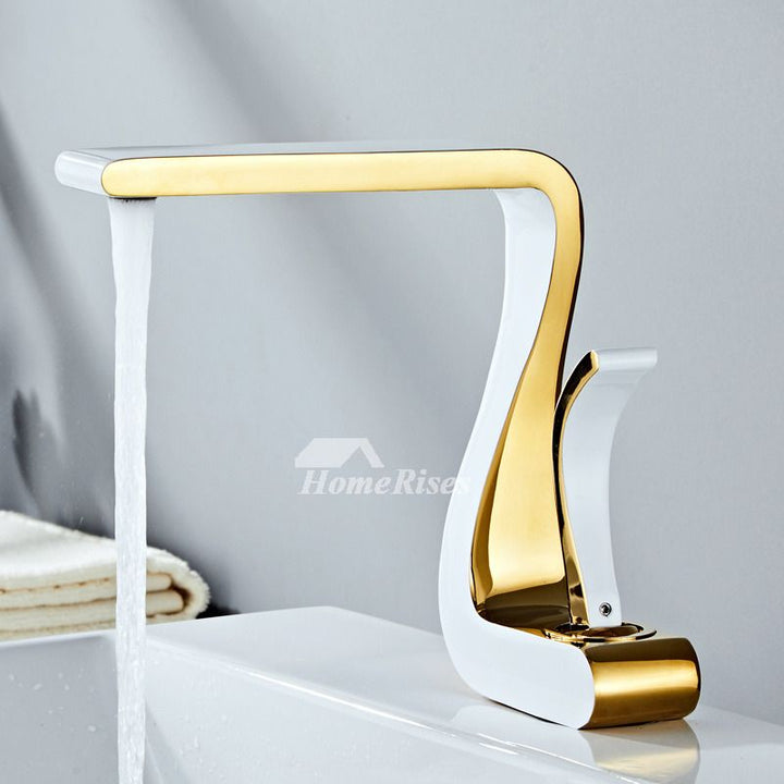 Elegant baderom tap with easy handle - gold or white / gold