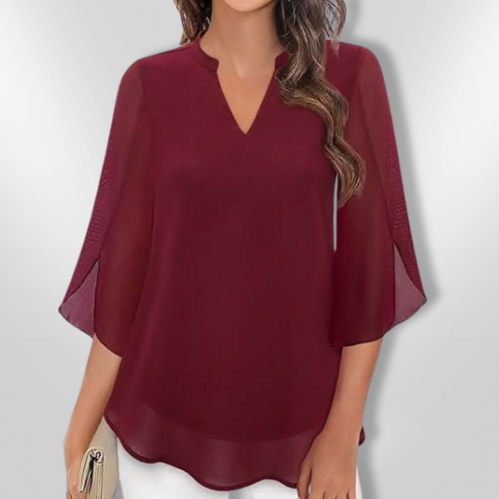 Women Elegant Lagdelt V-Neck Blouse for Every Occasion