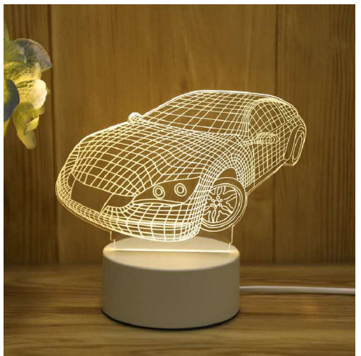 3D-lampa i akryl med USB och LED, många motiv för barnrum och hem