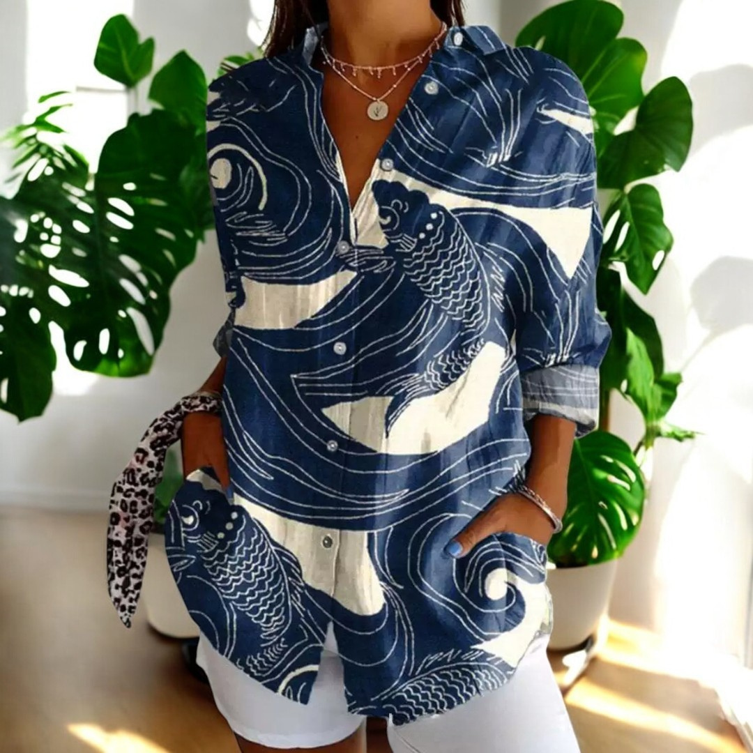 Women Vintage Blouse in Fargerikt Design