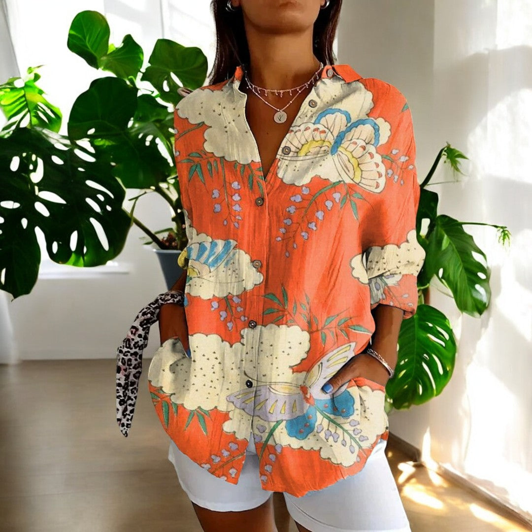 Women Vintage Blouse in Fargerikt Design