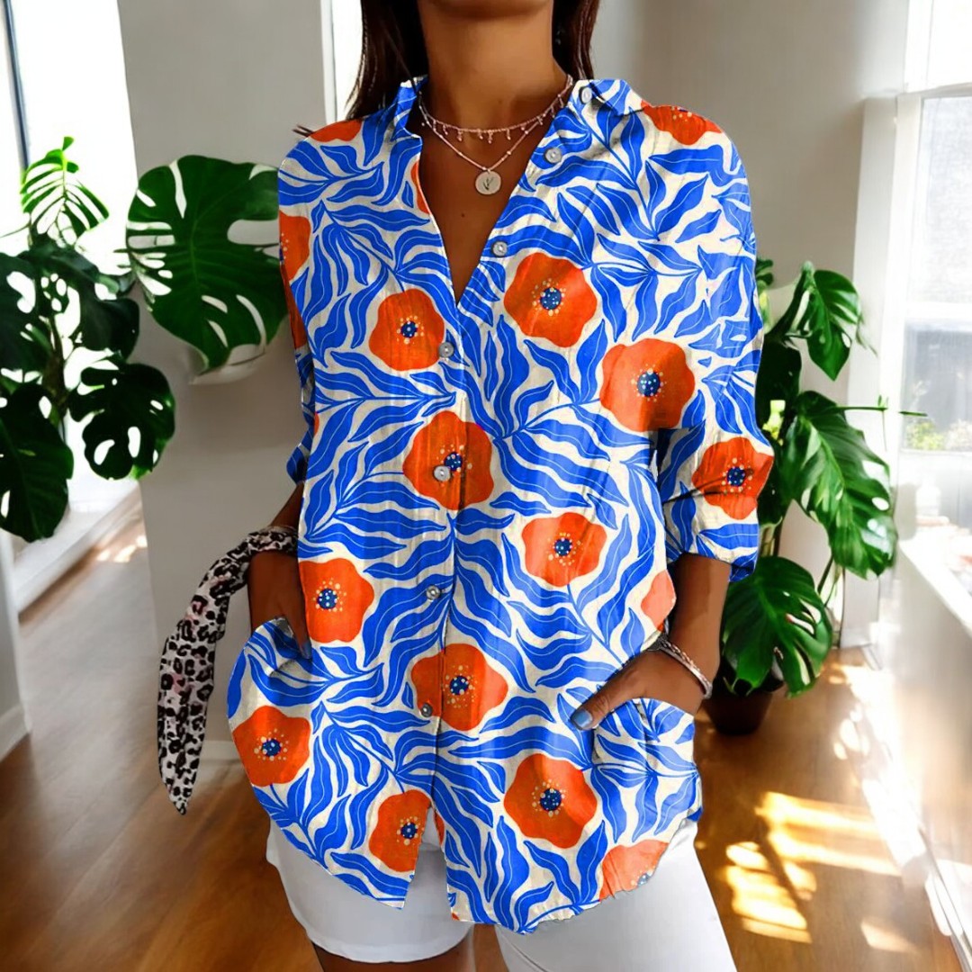 Women Vintage Blouse in Fargerikt Design