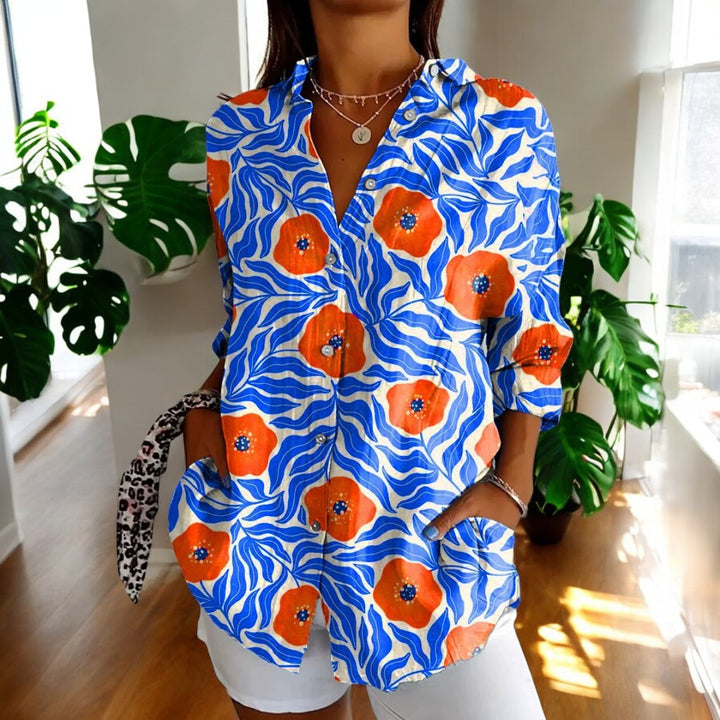 Women Vintage Blouse in Fargerikt Design