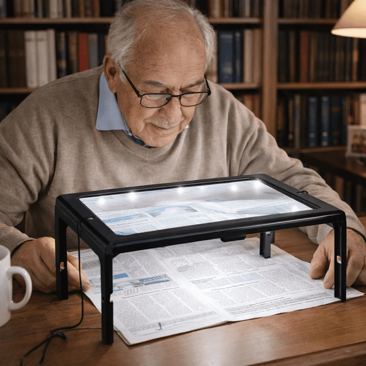 Håndfritt Bordforstörrelsesglass with LED-light for Crystal-clear Lesing