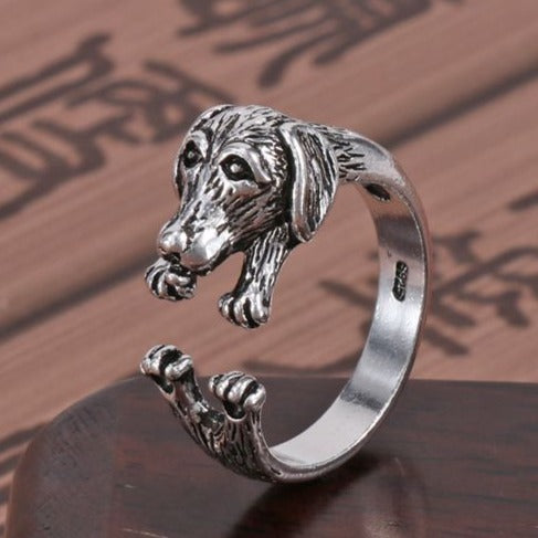 Adjustable dach dog ring in silver for women