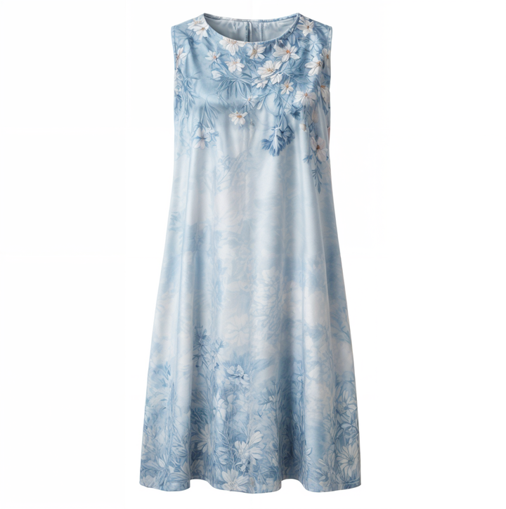 Knee-length woman dress with flower pressure and matc perhaps cardigan