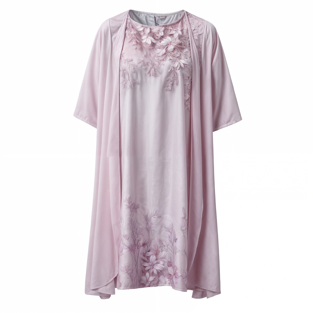 Knee-length woman dress with flower pressure and matc perhaps cardigan