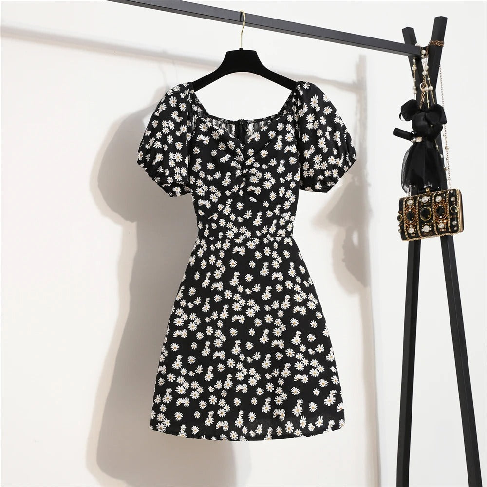 Women flower *mini dress with puffer more