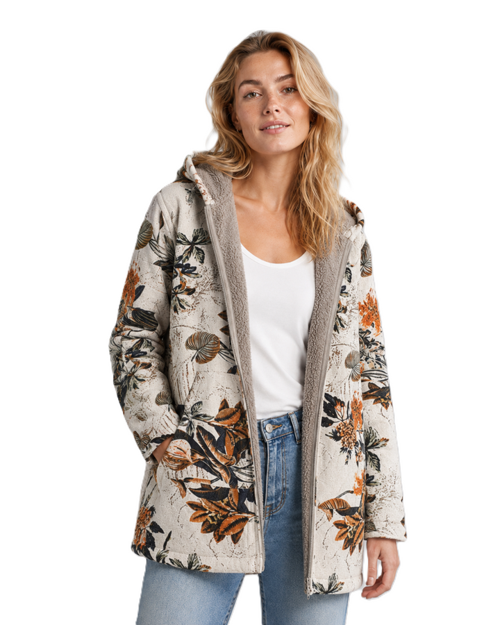 Women Fleecejakke with hood and Blomsterdesign