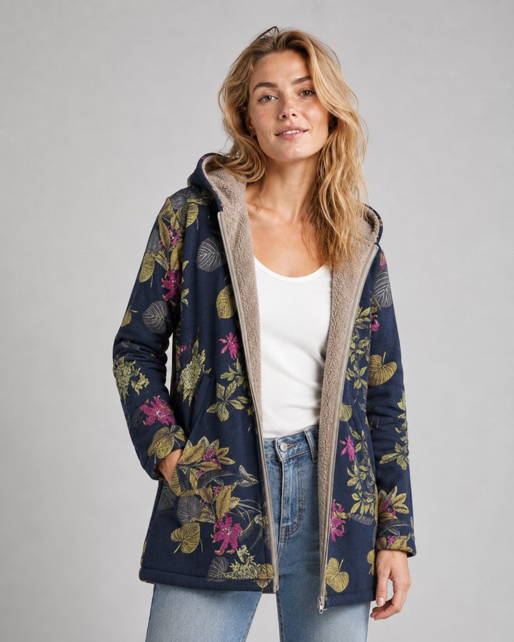 Women Fleecejakke with hood and Blomsterdesign