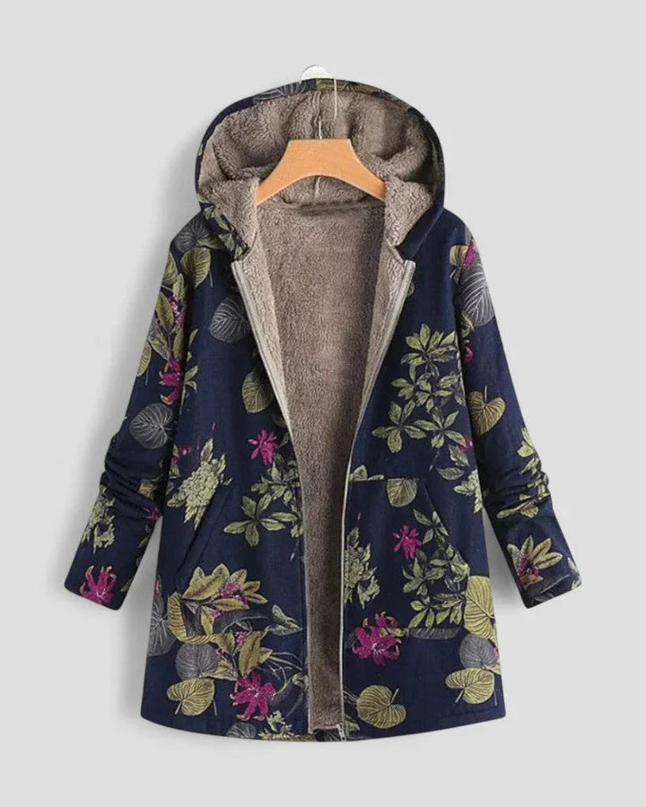 Women Fleecejakke with hood and Blomsterdesign