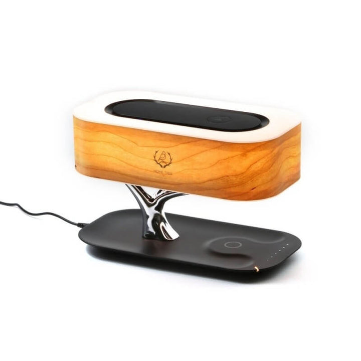 Multifunksjonell Trebordlampe with Wireless Charging &amp; Bluetooth-speaker