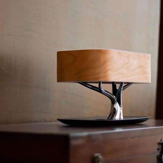 Multifunksjonell Trebordlampe with Wireless Charging &amp; Bluetooth-speaker