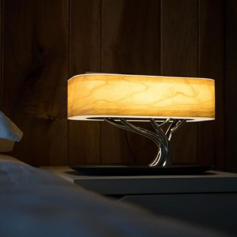 Multifunksjonell Trebordlampe with Wireless Charging &amp; Bluetooth-speaker