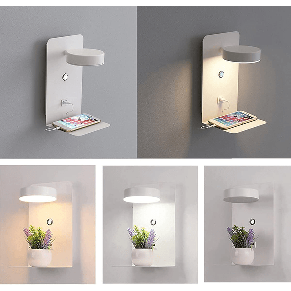 Wall Lamp with Rotatable Head and USB Charger – Perfect Reading Light