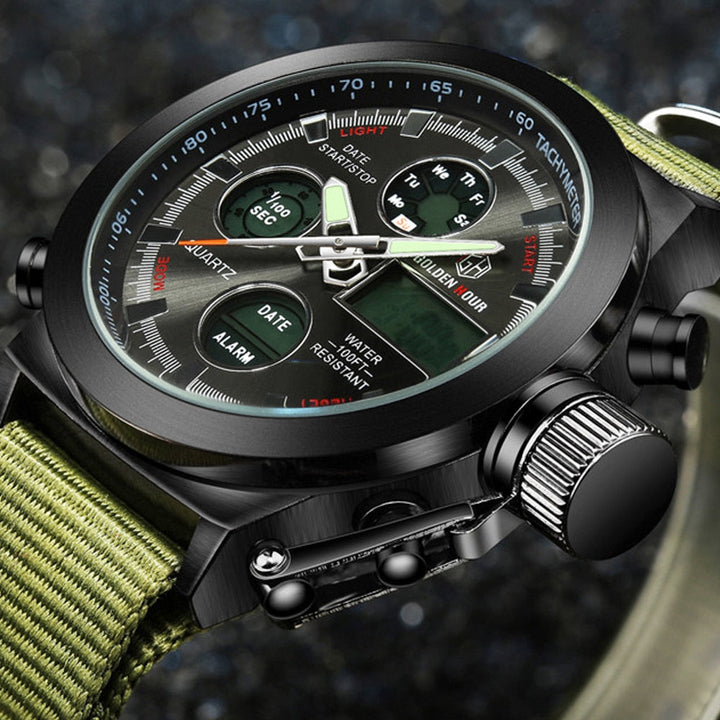 Military clock for men - robust with dual display