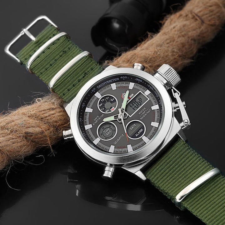 Military clock for men - robust with dual display