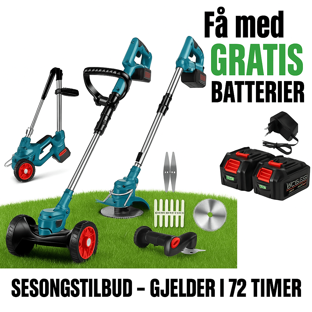 Wireless grass cut 36 v - collapsible with wheel for easy trim